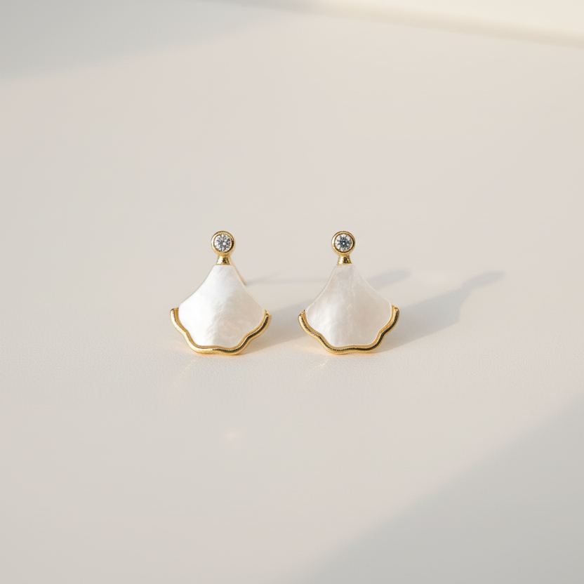 Mother of Pearl Fan Stud Earrings - Zoomed Out