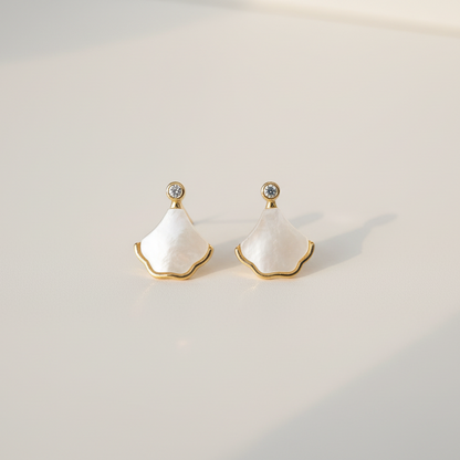 Mother of Pearl Fan Stud Earrings - Zoomed Out