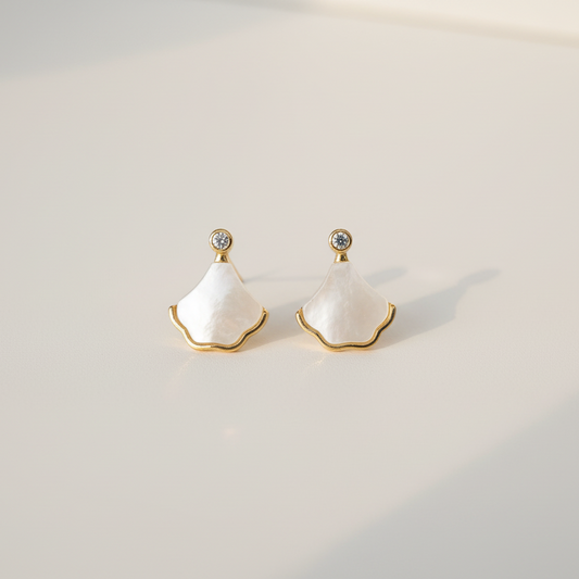 Mother of Pearl Fan Stud Earrings - Zoomed Out