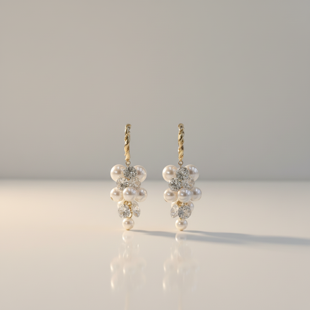 Pearl Crystal Cluster Earrings — Tiny 1/8 Frame
