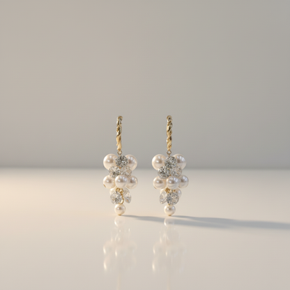 Pearl Crystal Cluster Earrings — Tiny 1/8 Frame