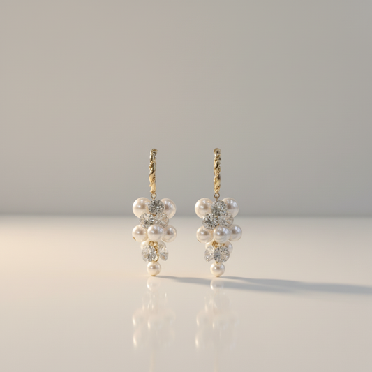 Pearl Crystal Cluster Earrings — Tiny 1/8 Frame