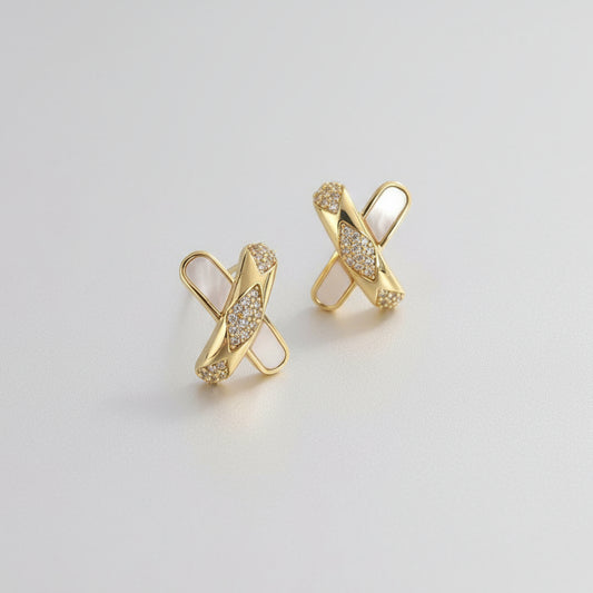 Diamente Cross Shape with White Pearl Shell