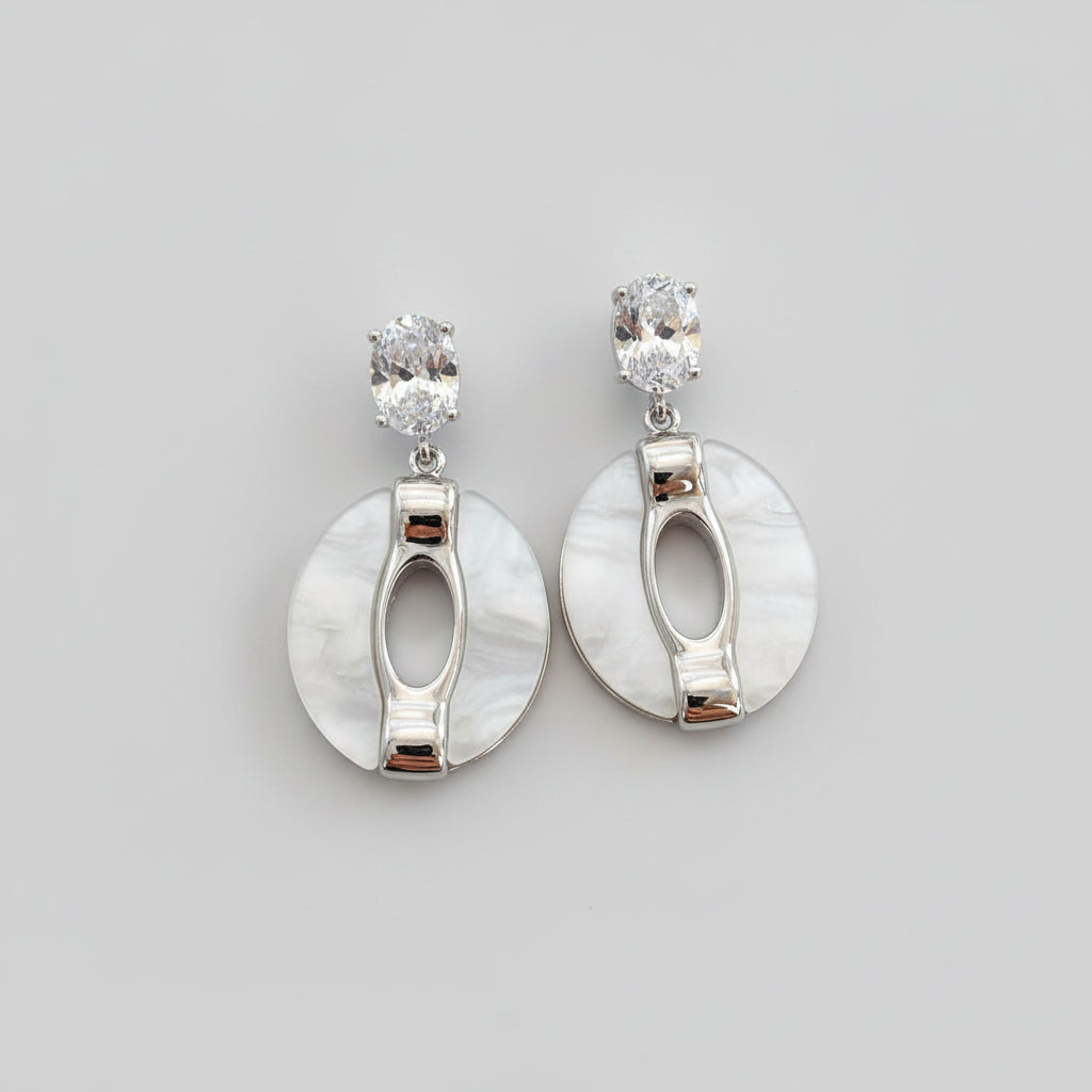 Neo Chinese Style CZ White Pearl Shell Jade