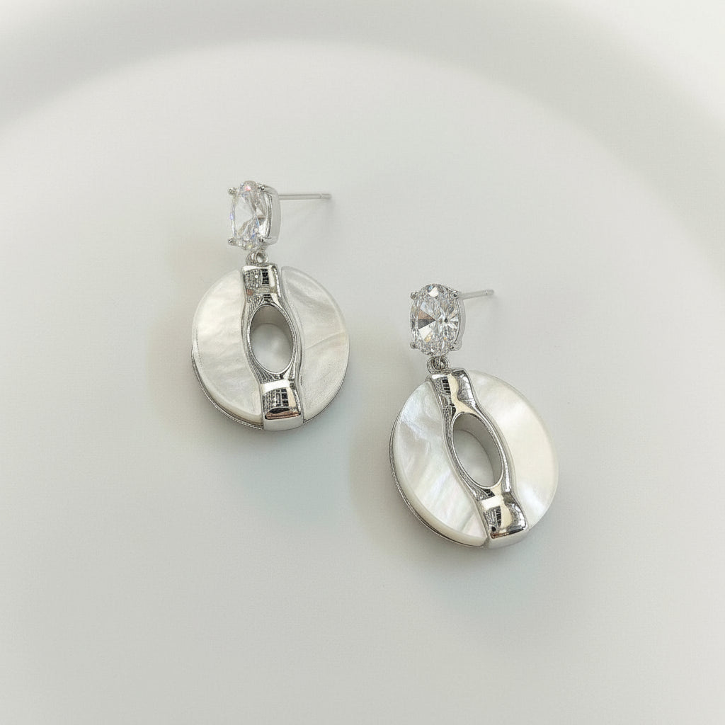 Neo Chinese Style CZ White Pearl Shell Jade