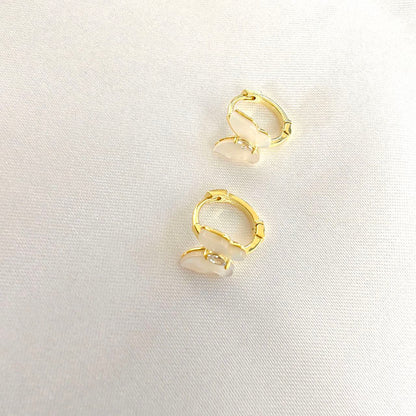 White Pearl Shell Butterfly Huggies Hoops