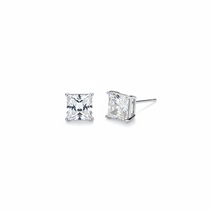 Princess Cut Crystal Solitaire Stud Earrings - Clean Isolated