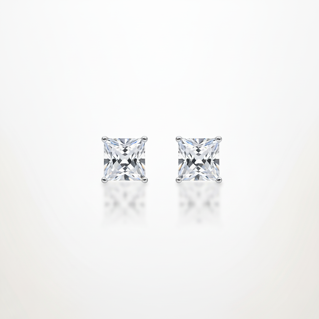 Princess Cut Crystal Studs - Close Up