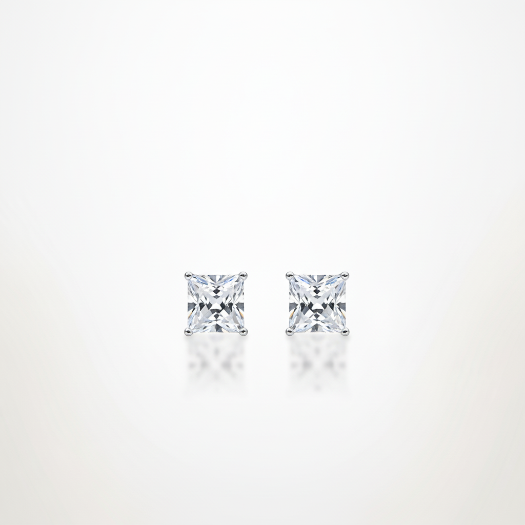 Princess Cut Crystal Studs - Far View
