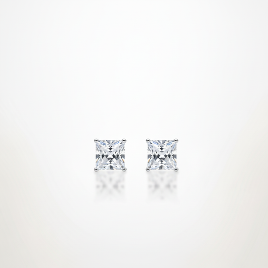 Princess Cut Crystal Studs - Far View