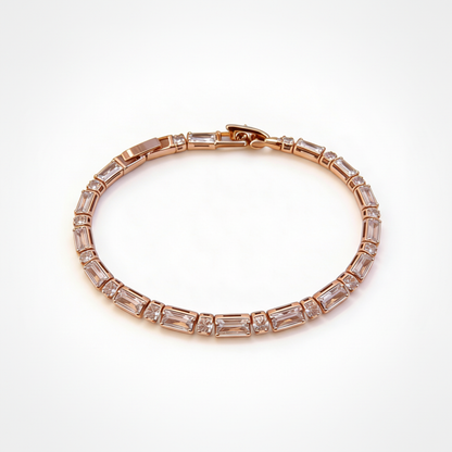 Rose Gold Baguette & Round Crystal Tennis Bracelet — Medium Far View