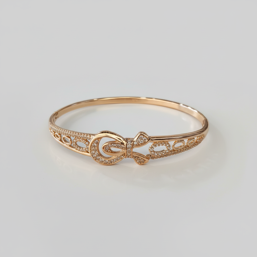 Rose Gold Bow Pavé Bangle - Clean Gray Background
