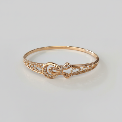Rose Gold Bow Pavé Bangle - Clean Gray Background