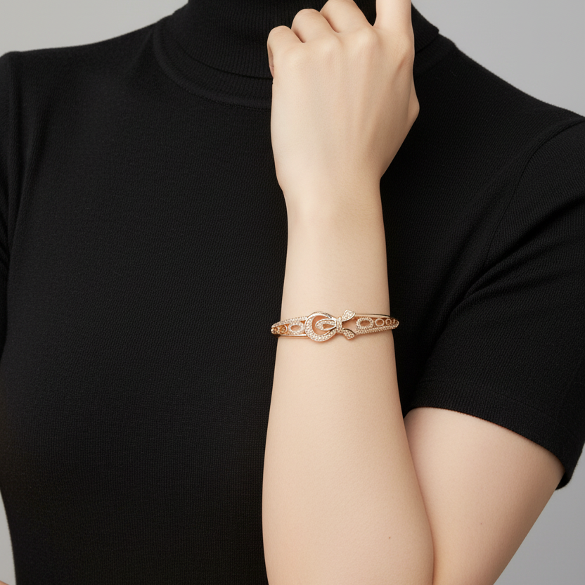 Rose Gold Bow Pavé Bangle - Korean Model