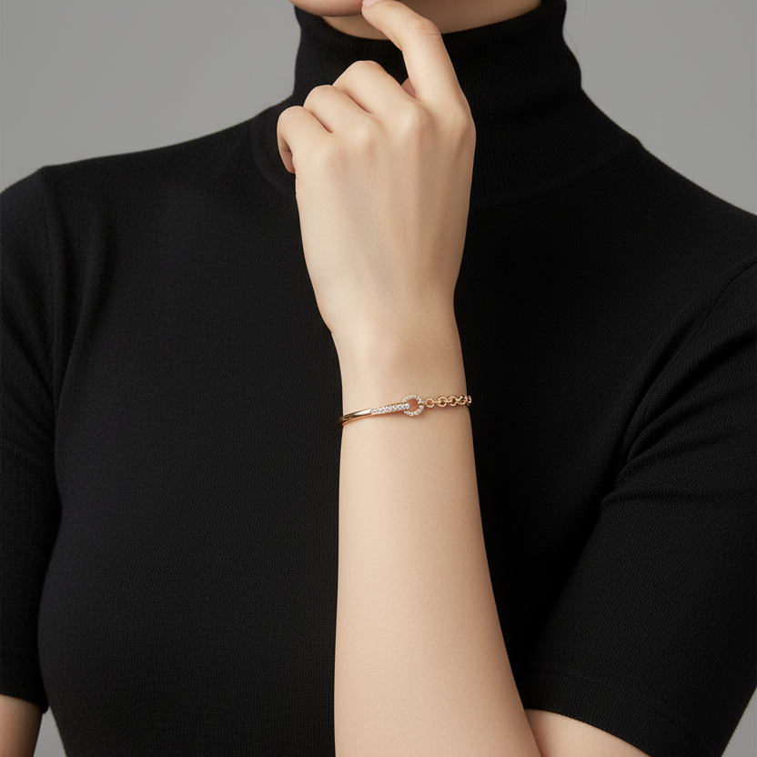 Rose Gold Chain & Pavé Bangle - Korean Model Lifestyle