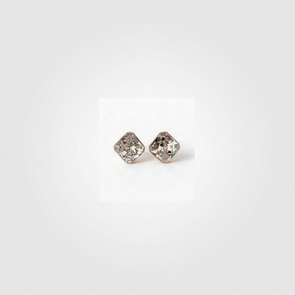 Rose Gold Cushion Crystal Studs — Far View