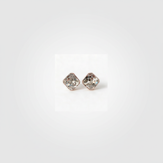 Rose Gold Cushion Crystal Studs — Far View