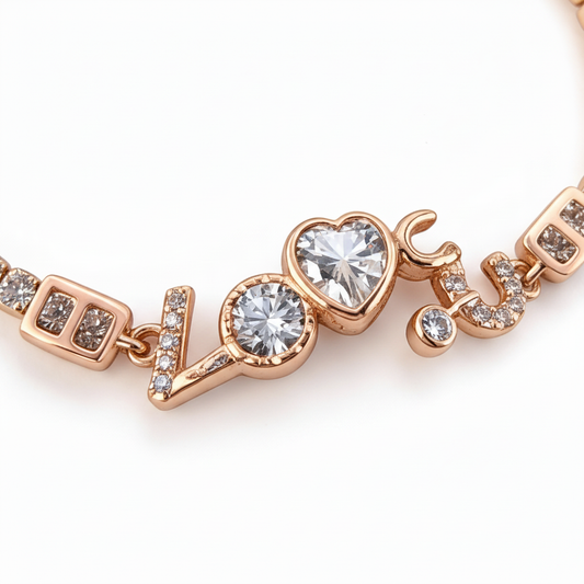 Rose Gold LOVE Tennis Bracelet - Close Up