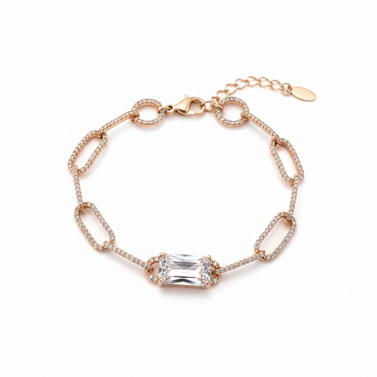 Rose Gold Pavé Oval Link Solitaire Bracelet