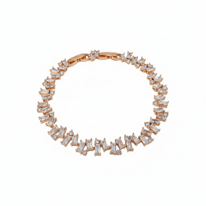 Rose Gold Scattered Baguette & Round Crystal Bracelet - 3/4 Angle