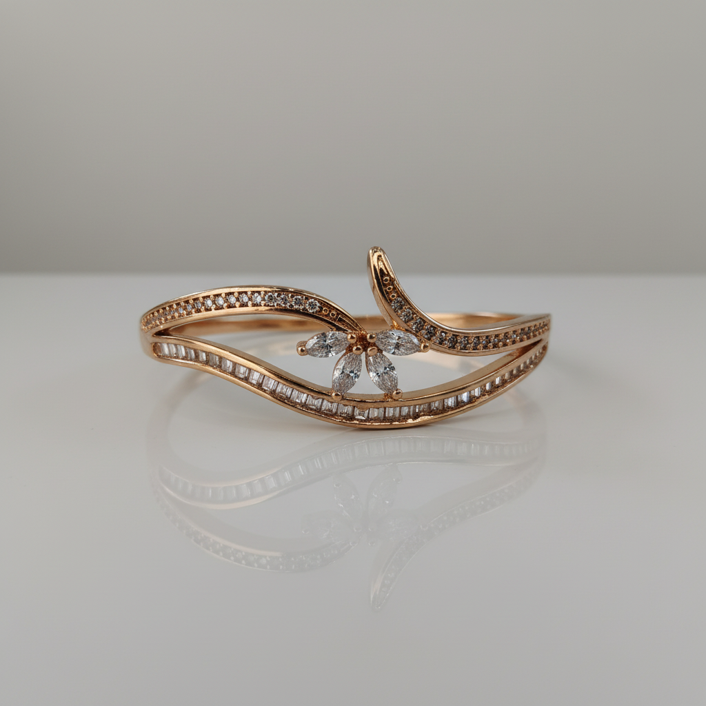 Rose Gold Wave Butterfly Bangle - Clean Reflection