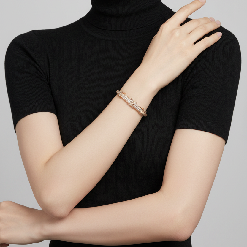 Rose Gold X-Cross Pavé Bangle - Korean Model