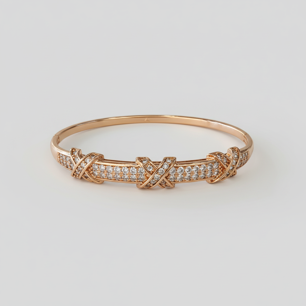 Rose Gold X-Pavé Bangle - 3 Cross Pattern