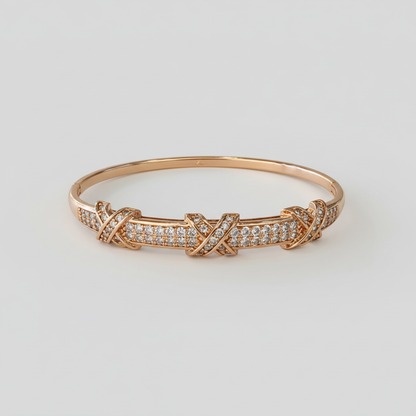 Rose Gold X-Pavé Bangle - 3 Cross Pattern