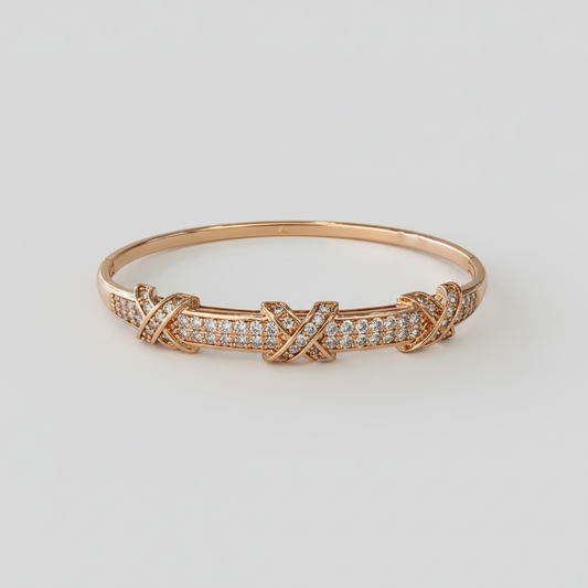 Rose Gold X-Pavé Bangle - 3 Cross Pattern