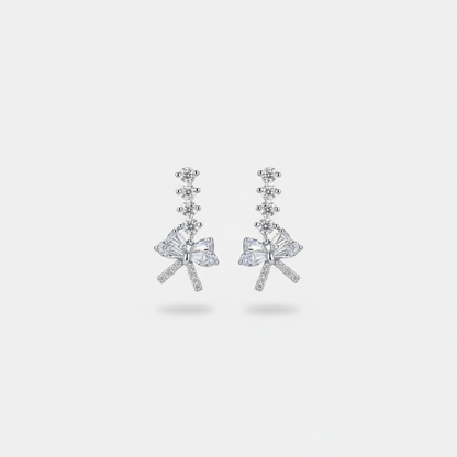 Silver Crystal Bow Drop Earrings — Tiny Far View