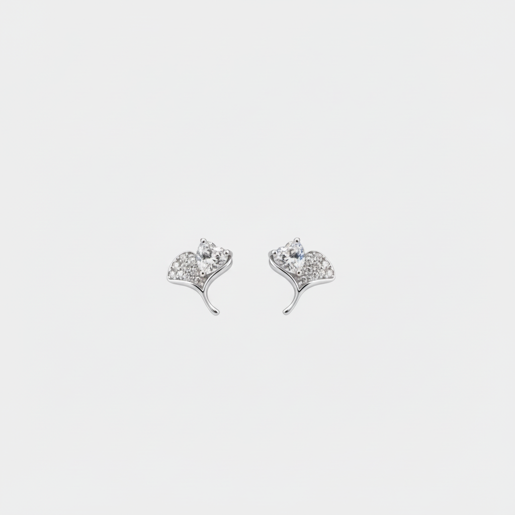 Silver Ginkgo Leaf Studs — Tiny Far View