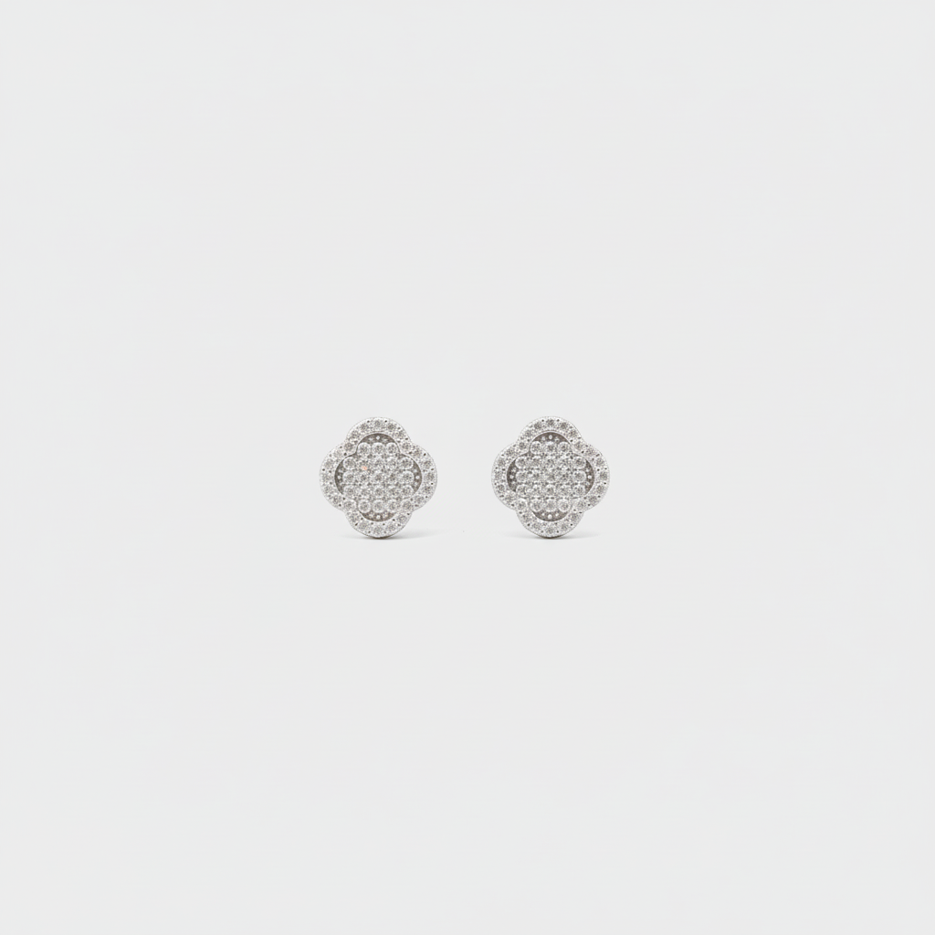 Silver Pavé Clover Studs — Tiny Far View