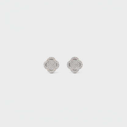 Silver Pavé Clover Studs — Tiny Far View