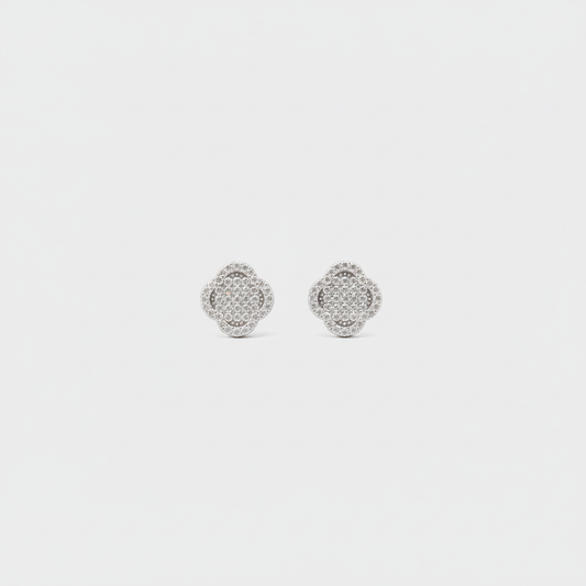 Silver Pavé Clover Studs — Tiny Far View