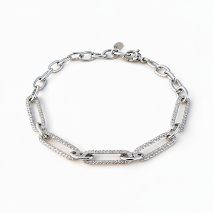 Silver Pavé Paperclip Chain Bracelet — Full View Medium Scale