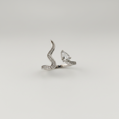 Silver Pavé S-Wave & Pear Crystal Open Ring — Clean Product Shot