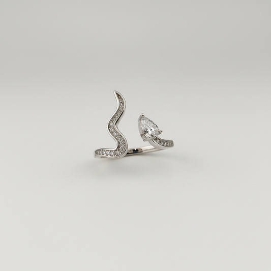 Silver Pavé S-Wave & Pear Crystal Open Ring — Clean Product Shot