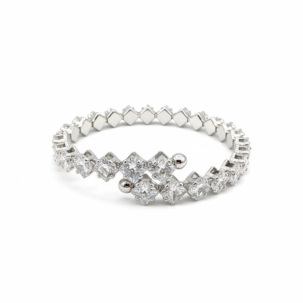 Silver Rhodium Crossover Crystal Cuff Bracelet