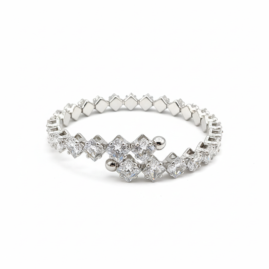Silver Rhodium Crossover Crystal Cuff Bracelet