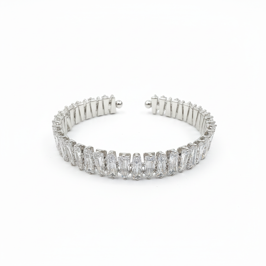 Silver Rhodium Triangle Crystal Cuff Bangle - Side Detail View