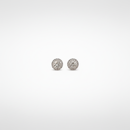 Silver Round Pavé Halo Studs — Tiny Far View