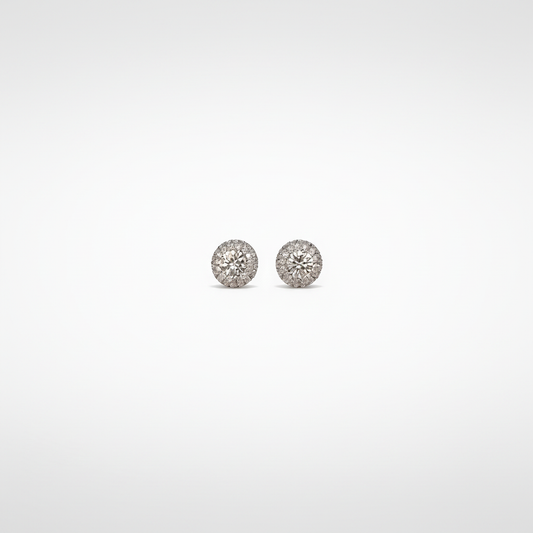 Silver Round Pavé Halo Studs — Tiny Far View