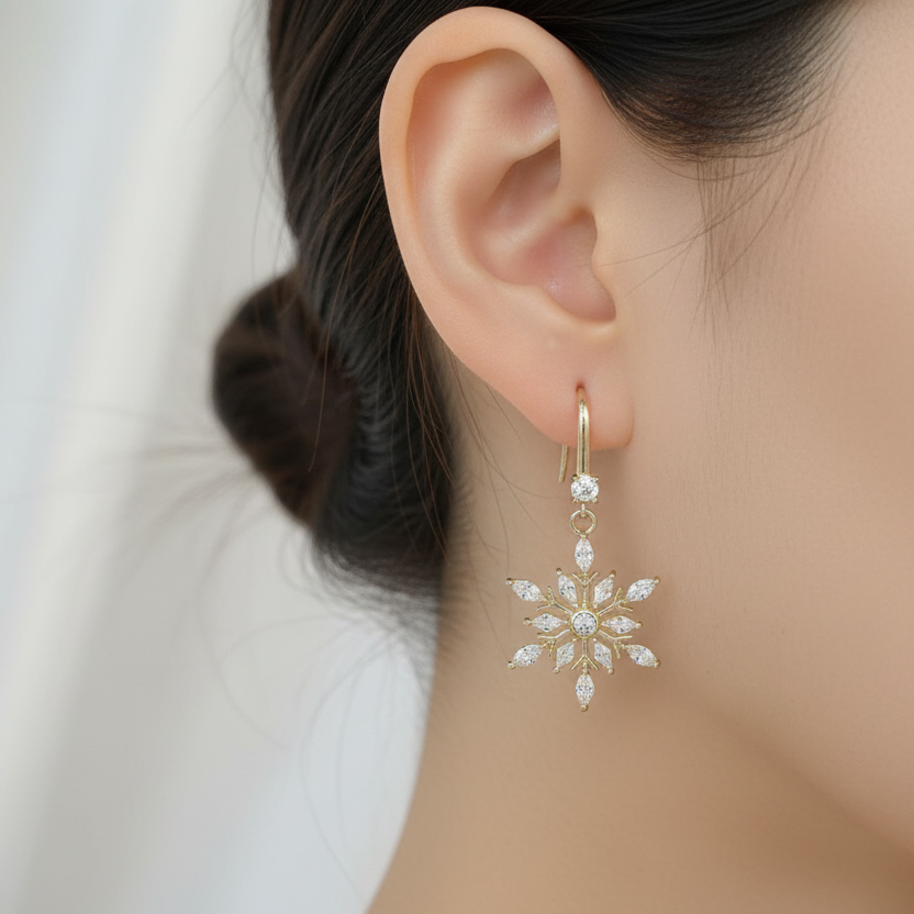 Snowflake Drop Earrings - On Asian Model
