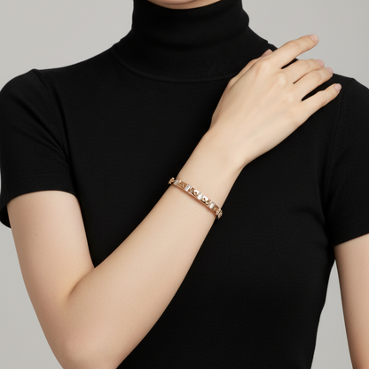 Two-Tone Rose Gold Geometric Bangle - Korean Model