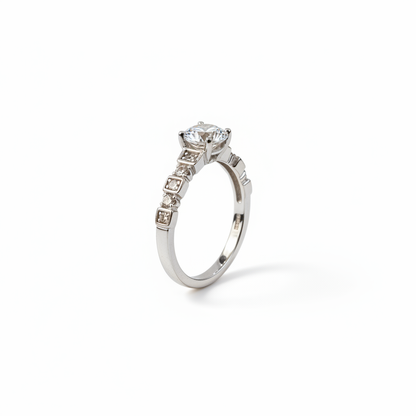 White Silver Rhodium Solitaire Ring - Side Profile View